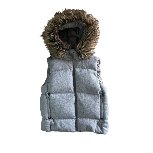 GAP Outdoor Edition Puffer Vest Gray Faux Fur Hood Down Fill Size S - Picture 2 of 11